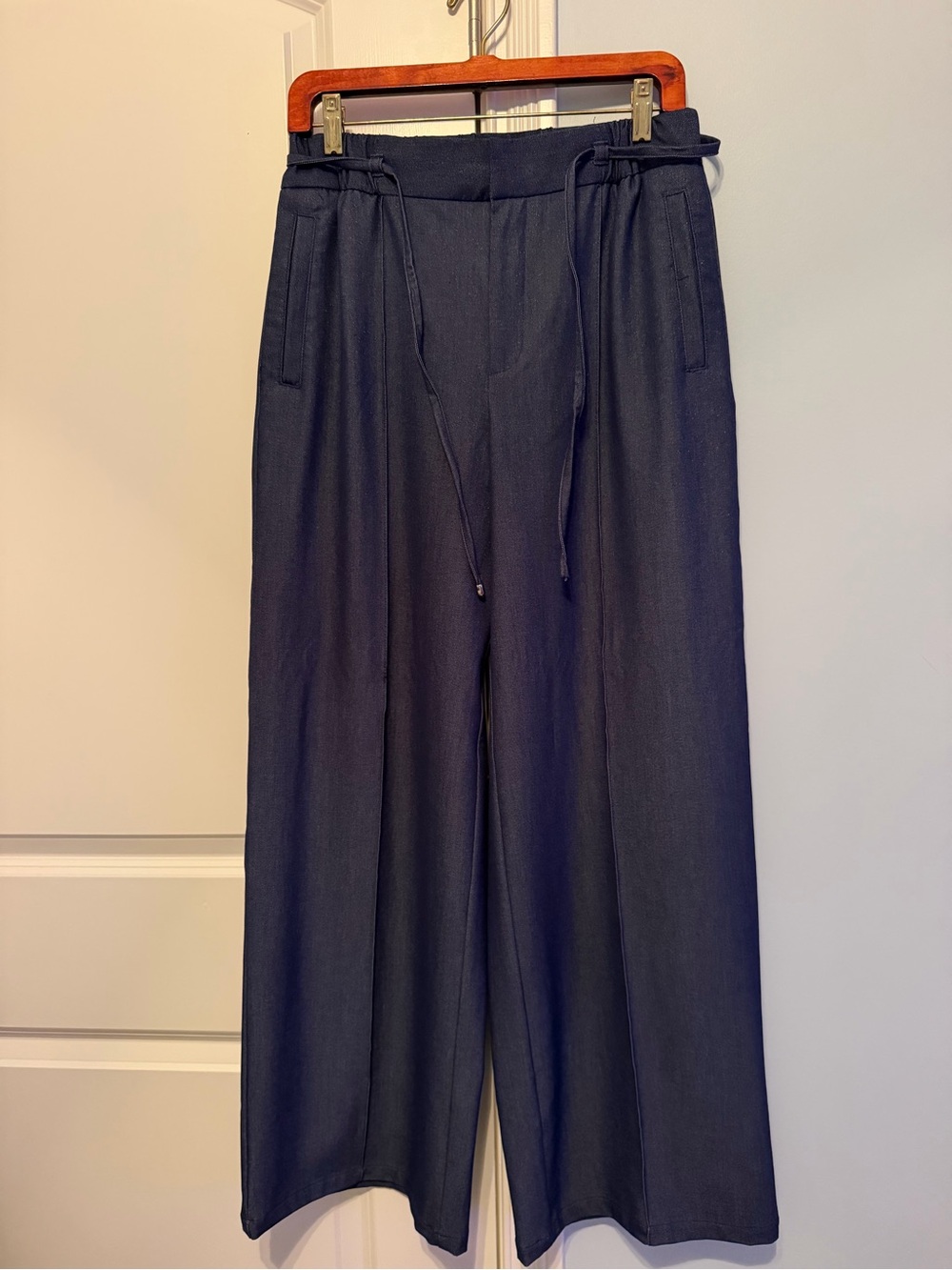 Zara Wide Leg Drawstring Pants - Navy